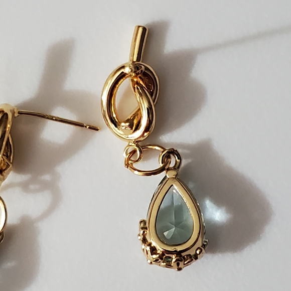 925 earrings ice blue real gold plated flowers aquamarine topaz knot crystal - Picture 5 of 15